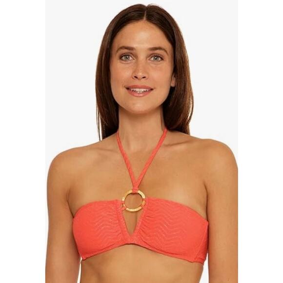 Trina Turk Papaya Ring V Bandeau Bikini Top 6 NWT - Picture 1 of 5